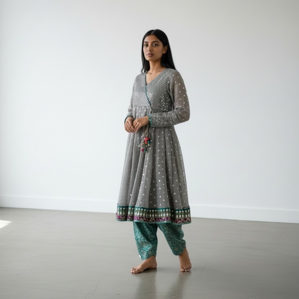 Ethenic Traditional/Wedding/Party Wear Embroidery Worked Dress For Women Grey